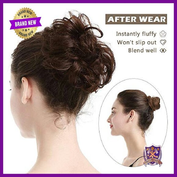 Real Human Hair Bun Extension Scrunchie - Thick Soft Fluffy Updo main image 4